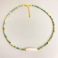 Handmade necklace with baroque pearl and green turquoise beads for elegant women - Green