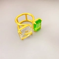 18K gold plated H-shaped open ring featuring emerald green and clear K9 crystals - Green
