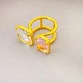 Double band 18K gold-plated open ring featuring square-cut clear and pink crystals - Pink