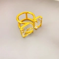 18K gold plated open ring featuring dual bands and two large rectangular K9 crystals - White