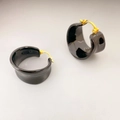 Fashionable chocolate enamel C-shaped hoop earrings with polished gold metal clasp - Black