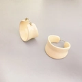 Modern creamy chocolate enamel hoop earrings with silver clasps in a minimalist design - Beige