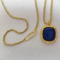 Collier vintage avec pendentif carré en lapis-lazuli et chaîne torsadée plaquée or - Lapis-lazuli
