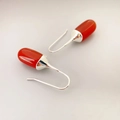 Modern French style red agate capsule drop earrings with silver hooks for women - Red