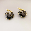 Französische Emaille Creolen in Schwarz mit Goldpunkten und 18K Goldbeschichtung - Schwarz