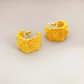 Textured gold-plated C-shaped stud earrings with sparkling frosted finish for women - Lava Texture (Gold) / Gold