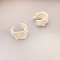 Minimalist silver-tone C-shaped hoop earrings with unique lava textured surface - Lava Texture (Silver) / Silver
