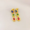 Orecchini pendenti in oro con pietre ovali blu scuro verdi e rosa in un design elegante - Stile Lungo