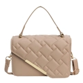 Borsa a tracolla trapuntata in ecopelle beige con finiture dorate e manico corto - Cachi