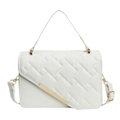 Elegante borsa trapuntata bianca con rifiniture dorate e tracolla regolabile - Bianco Sporco