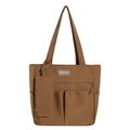 Grande borsa tote marrone minimalista con etichetta fashion e piccola custodia abbinata - Marrone