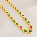 Luxe vergulde ketting met levendige rode, blauwe en groene ovale edelstenen - Ketting