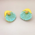 French style shell shaped earrings with diamonds and gold plating on 925 silver needles - Blue