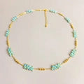 Minimalist bohemian gold chain necklace featuring light blue beaded clusters and gold accents - Approx. 41+5cm / Blue