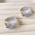 Detail of silver-plated hoop earrings with light blue and pink crystal beads - Multicolored Beads (Blue Pink White)