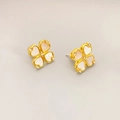 Elegant four-leaf clover stud earrings with gold heart shell inlays and tiny crystals - Gold