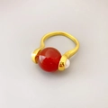 Anello rotante con agata rossa e accenti di perle placcato oro su rame da donna - Agata rossa