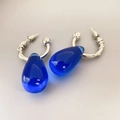 Elegante Vintage-Creolen in Silber mit tiefblauen Tropfenanhängern für Damen - Blau