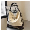Bolso Hobo elegante en beige y marrón oscuro con cremallera diagonal y asas de mano - Blanco Roto
