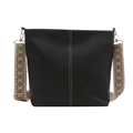 Bolso cubo negro de cuero con correa ancha ajustable de diseño étnico y colorido - Negro