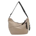 Minimalist beige nylon crescent tote bag with black adjustable strap and rope pullers - Khaki