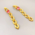 Elegantes pendientes de cadena dorada con una piedra rosa en forma de corazón para moda - Circonita Rosa