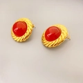 Vintage-Ohrstecker aus Gold mit rotem Achat und klassischem gedrehtem Seilrand-Design - Stud Ohrringe / Roter Achat Ohrstecker