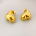 Polished gold heart stud earrings with a 3D convex surface and minimalist metal style - Gold