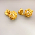 18K gold plated brass hollow heart earrings with white pearls and 925 silver needle - Gold