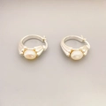 Elegant 18K silver plated brass earrings with shell-textured metal and white pearls - Silver