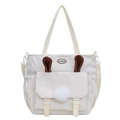 Elegante borsa tote in nylon beige con orecchie di animali e tracolla regolabile - Bianco Sporco
