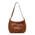 Borsa a spalla marrone texture litchi con catena dorata e dettagli zip - Marrone