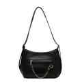 Elegant black lychee grain shoulder bag with gold chain and front zipper detail - Black