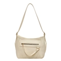 Minimalist cream white shoulder bag with litchi texture PU leather and gold chain - Off White