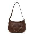Deep brown crossbody shoulder bag with pebbled leather texture and gold chain detail - Brown