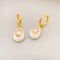 Water-drop enamel earrings with pink crystals and gold plated metal finish - White/Pink Zirconia