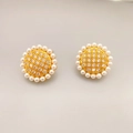 French style flower earrings with gold plating, sparkling zircons and white pearls - Round
