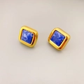 Eleganti orecchini a lobo quadrati dorati con turchese blu e perno in argento 925 - Blu