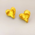 Luxury heart-shaped gold studs with vintage irregular molten metal texture for women - Gold