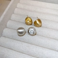 Matte gold and silver round stud earrings for women with minimalist puff shape design - Gold