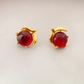 Boucles d'oreilles feuilles de cerisier dorées avec perles rouges pour un look élégant - Rouge