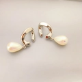 Boucles d'oreilles clips en argent 925 en forme de U avec pendentifs perles goutte d'eau - Or blanc