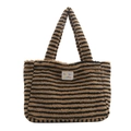 Bolso tote de felpa a rayas en forro polar marrón y negro con parche de logotipo - Caqui