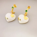 Chic heart-shaped enamel earrings with colorful zircon inlay and golden metallic finish - White