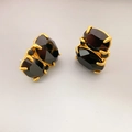 925 silver needle stud earrings with black crystals and gold-plated double-stone setting - Black