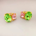 925 silver needle earrings with green oval crystal and pink faceted gemstone accents - Green