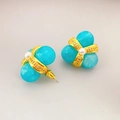 Elegant 925 silver stud earrings featuring three blue beads and a central white pearl - Blue Amazonite Style / Blue