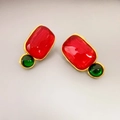 Pendientes vintage bicolor rojo y verde con borde dorado y resina estilo retro - Pequeño / Rojo
