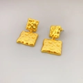 Vintage gold geometric drop earrings with textured square plates for women - Gold