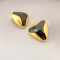 Orecchini a triangolo rétro in smalto oro e nero con ago in argento 925 - Nero